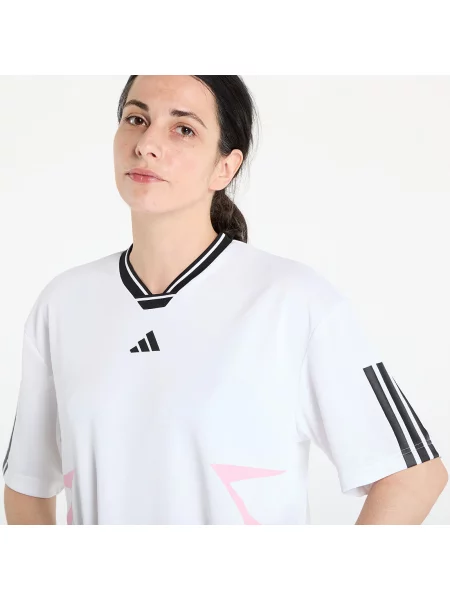 Μπλουζάκι adidas Tiro Cut 3 Stripes Color Block Boyfriend T-Shirt White/ Black/ True Pink M λευκό