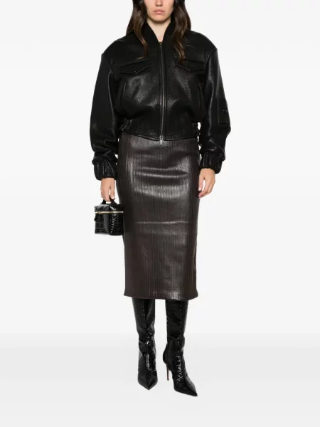 Fustă din piele Tom Ford cu broderie maro