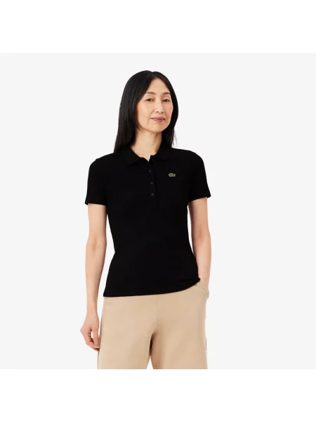 Lacoste Prążkowana Koszulka Polo Z Bawełny I Slim Fit czarna