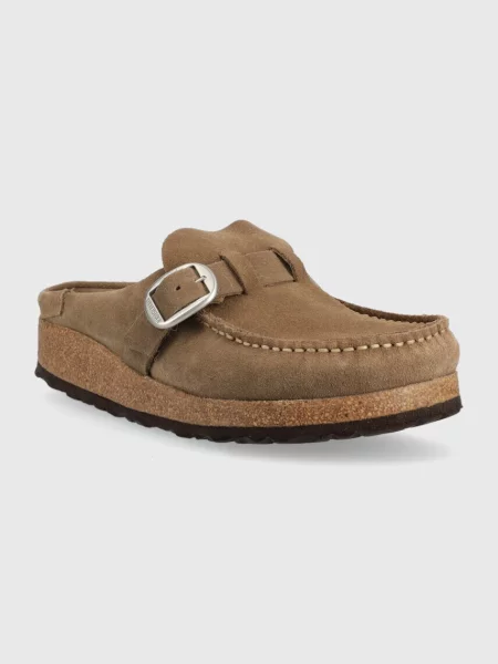 Замшеві шльопанці Birkenstock Buckley бежевий