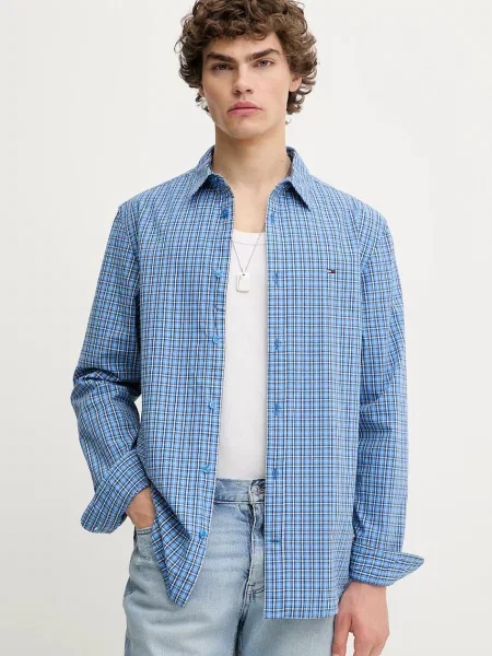 Košile Tommy Jeans regular s klasickým límcem modrá