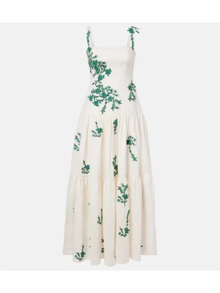 Haftowana lniana sukienka maxi Agua By Agua Bendita biała