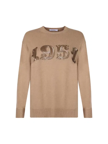 Sweter Max Mara z cekinami z kaszmiru brązowy