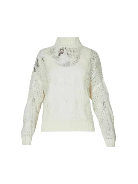 Sweter z golfem Liu Jo z cekinami do golfa biały