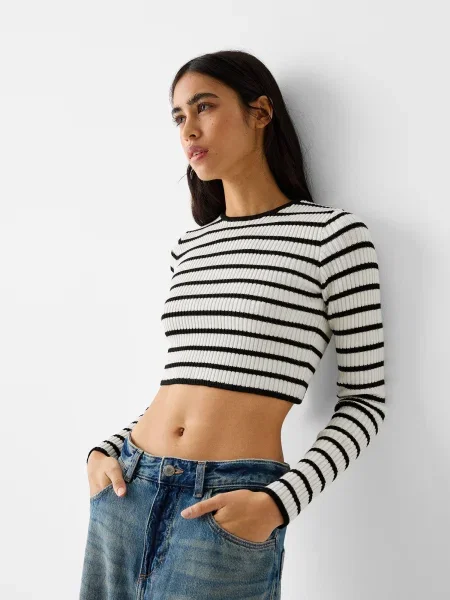 Bershka Pulover crna bijela