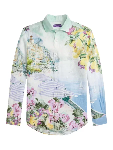 Lněná košile Ralph Lauren Purple Label modrá