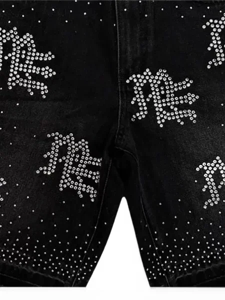 Stras pantaloni scurți din denim Mixed Emotion negru