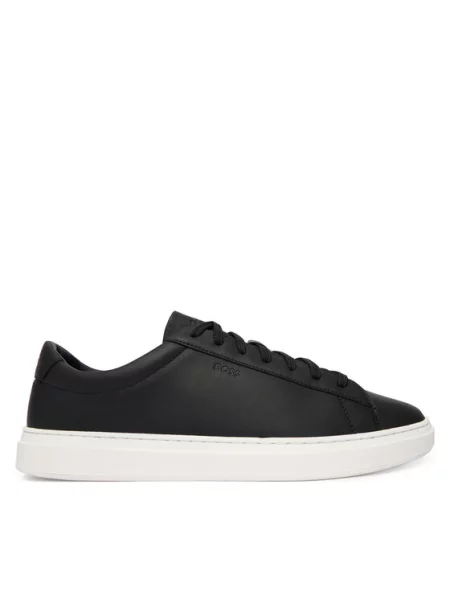 Sneakersy ze skóry z gumową podeszwą Boss czarne
