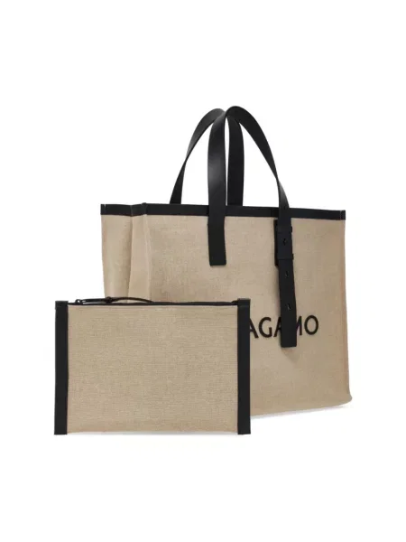 Shopperka Salvatore Ferragamo skórzana beżowa