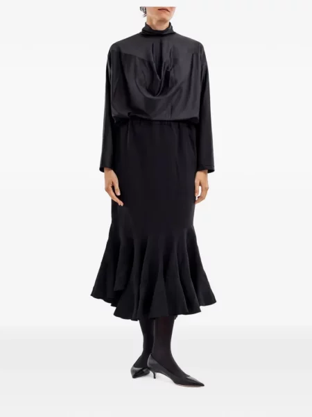 Fustă midi Comme Des Garçons cu volane evazată negru