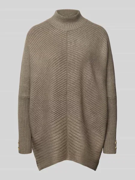 Sweter o kroju oversized z imitacji dzianiny ze stójką Apricot khaki