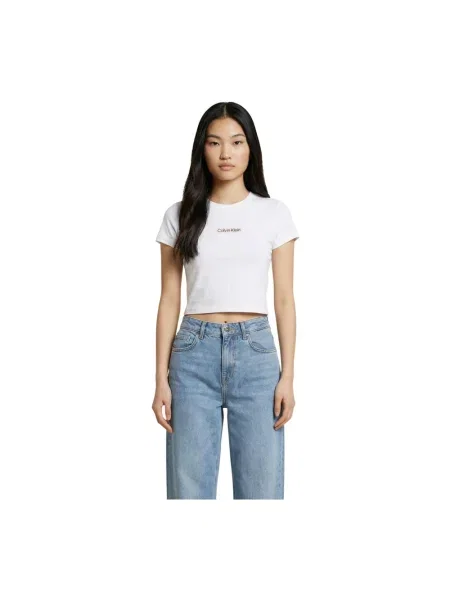 T-shirt z okrągłym dekoltem i nadrukiem z logo marki Calvin Klein Jeans biała