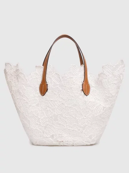Сумка-тоут в квітковий візерунок з рафією Ermanno Scervino Life біла