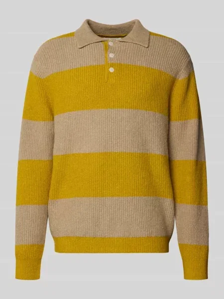 Sweter dzianinowy z kołnierzykiem polo model Kimse' Wood Wood żółty