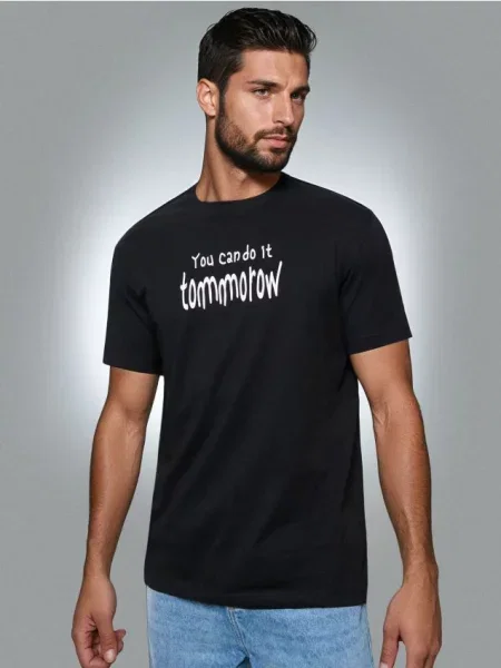 Sinsay koszulka z napisem You Can Do It Tommorow czarny