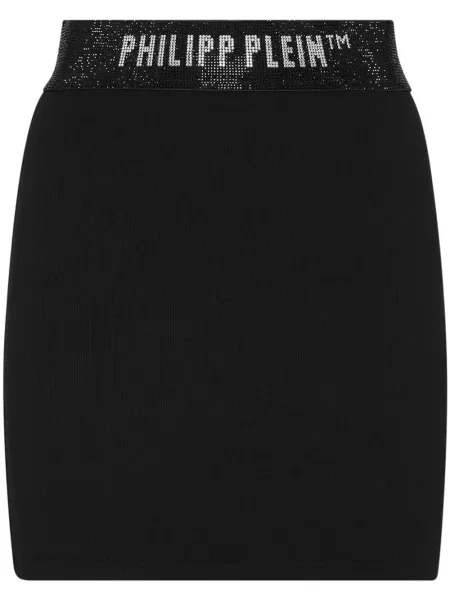 Fustă Philipp Plein cu nervuri cu autograf negru