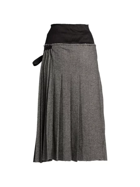 Fustă Erdem cu broderie cu model herringbone gri