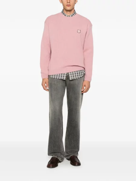 Sweter Maison Kitsune z okrągłym dekoltem różowy