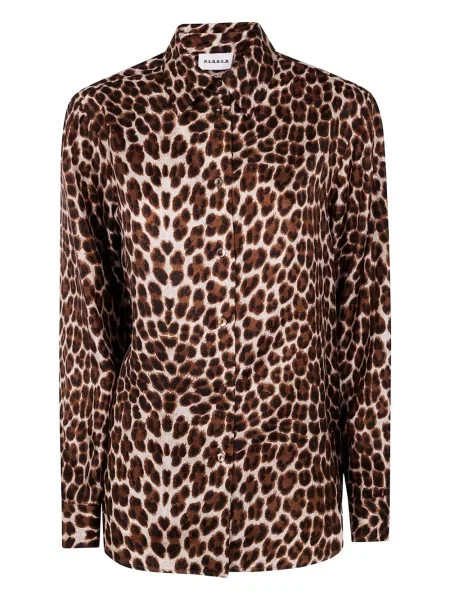Cămașă P.a.r.o.s.h. de mătase cu imagine cu model leopard maro