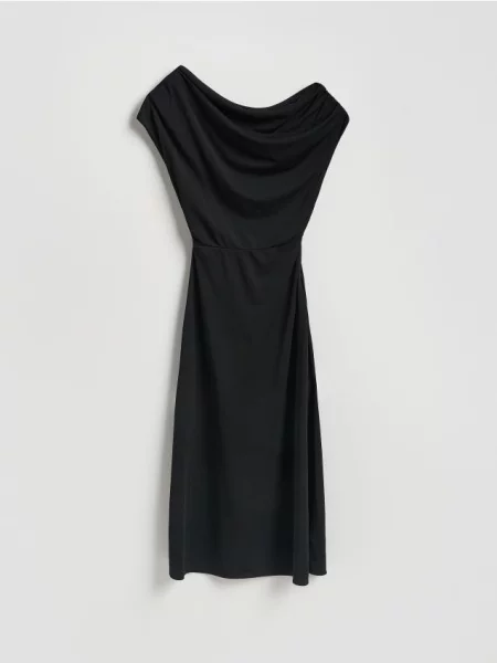 Reserved Сукня міді з леопардовим принтом чорний