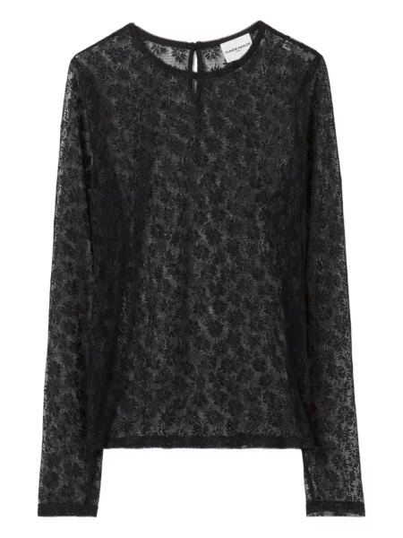 Top Claudie Pierlot cu model floral din dantelă lung negru
