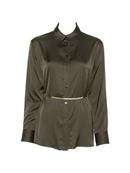 Cu centură cămașă Imperial din satin verde