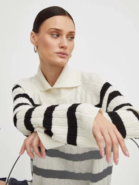 Lovechild pulover de lana femei cu guler bej