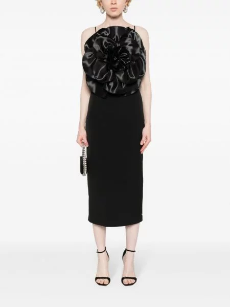 Rochie Nissa cu model floral de costum negru