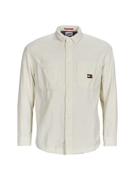 Casual srajca Tommy Jeans iz rebrastega žameta z dolgimi rokavi bela