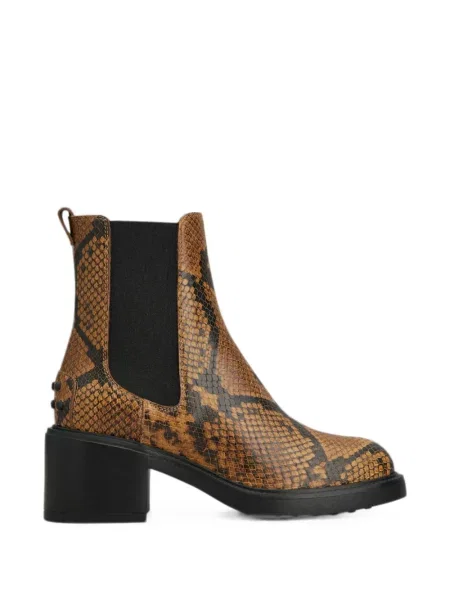 Cizme scurte Tod's din piele cu model piele de șarpe maro