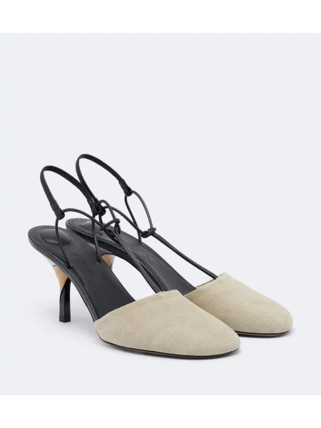 Pantofi cu toc Jacquemus din piele de căprioară slingback bej
