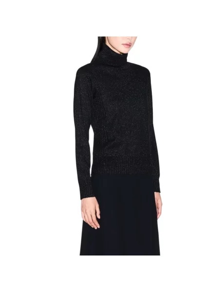 Lniany sweter z golfem Armani Exchange czarny