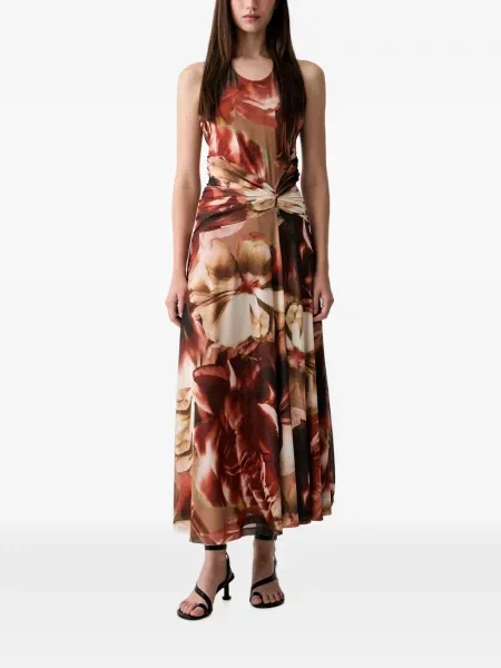 Rochie midi Bardot cu model floral cu imagine maro