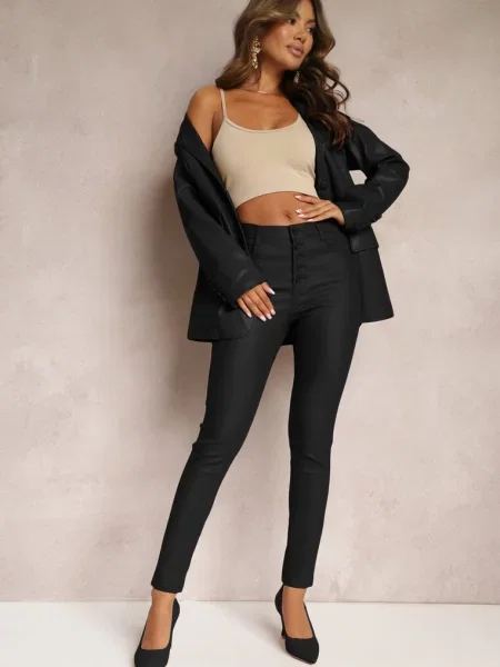 Pantaloni Other din piele skinny fit negru