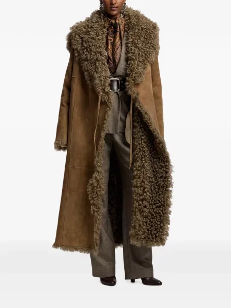 Αναστρεπτός παλτό από δέρμα προβάτου Ralph Lauren Collection από δέρμα προβάτου καφέ