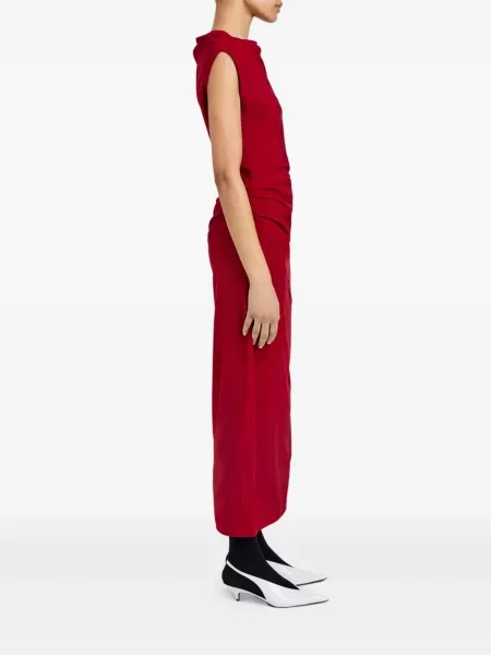 Костюм миди рокля Proenza Schouler с драперии до коляното червено