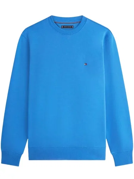 Хавлиени пуловер Tommy Hilfiger бродиран с кръгло деколте синьо