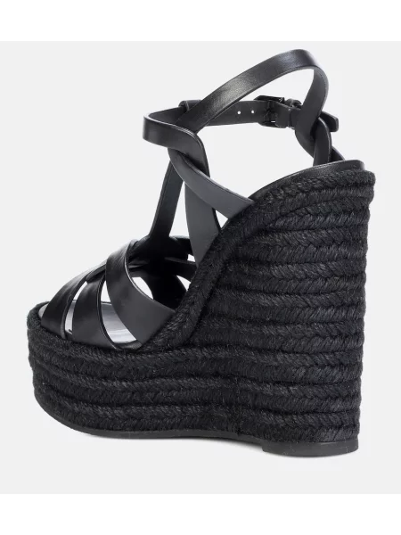 Bőr espadrilles Saint Laurent fekete