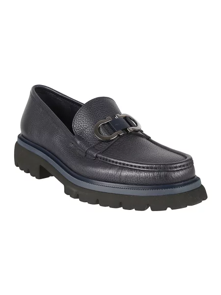 Półbuty Ferragamo skórzane niebieskie
