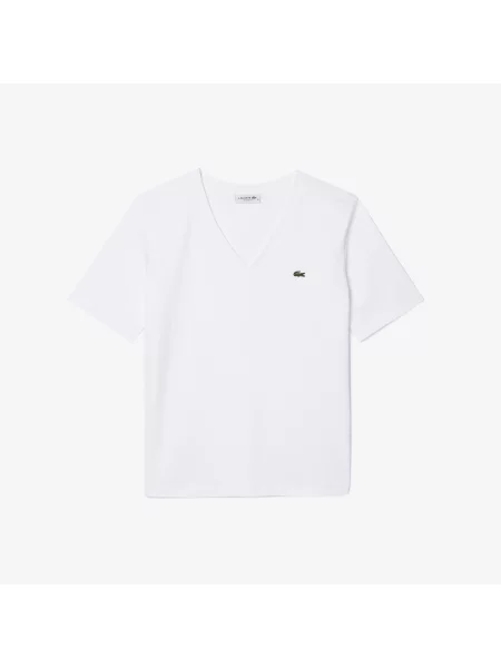 Lacoste Koszulka Z Dekoltem W Serek Z Miękkiej Bawełny O Luźnym Kroju biała