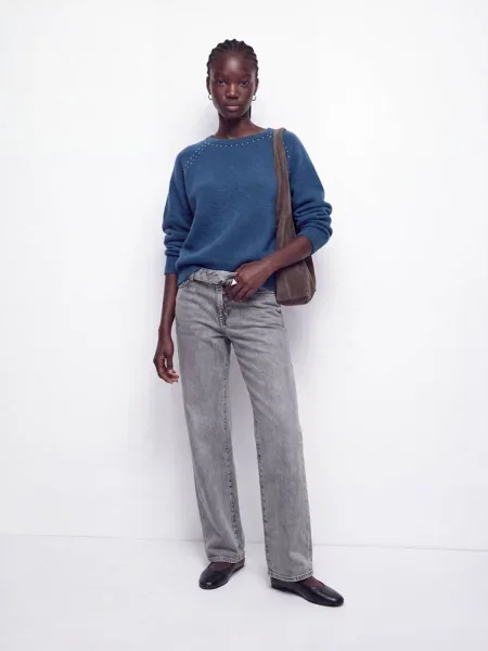 Sweter z ćwiekami Teen XS MANGO TEEN ciemnoniebieski