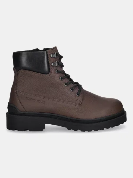 Topánky Tommy Jeans TJM LACE UP BOOT LEATHER hnedá