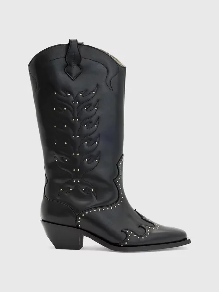 AllSaints cizme de piele CARINA BOOT cu drept negru