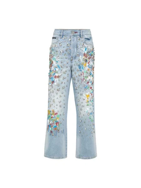 Spodnie Philipp Plein z wysoką talią niebieskie