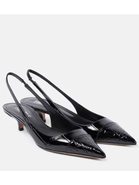 Pantofi cu toc Paris Texas din piele de lac slingback negru