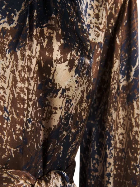 Rochie midi Kiton cu imagine cu imprimeu abstract maro