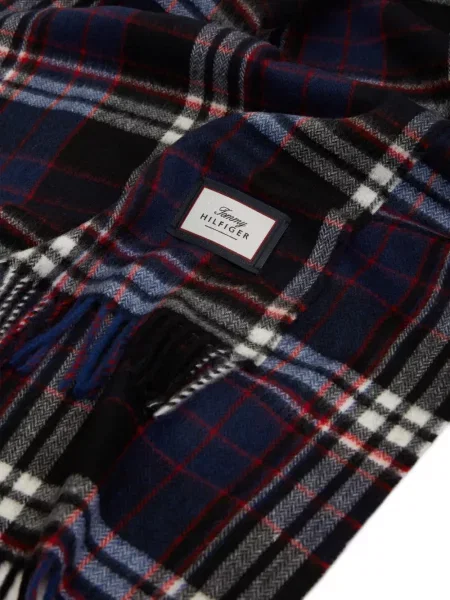 Kostkovaný šál Tommy Hilfiger s třásněmi modrý