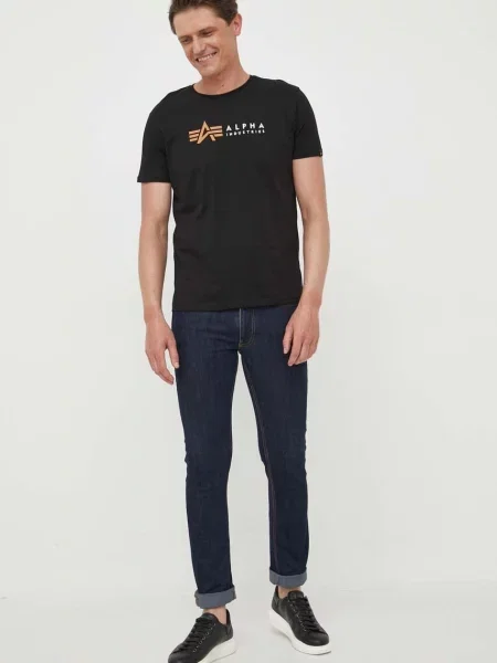 T-shirt z nadrukiem z logo Alpha Industries czarna