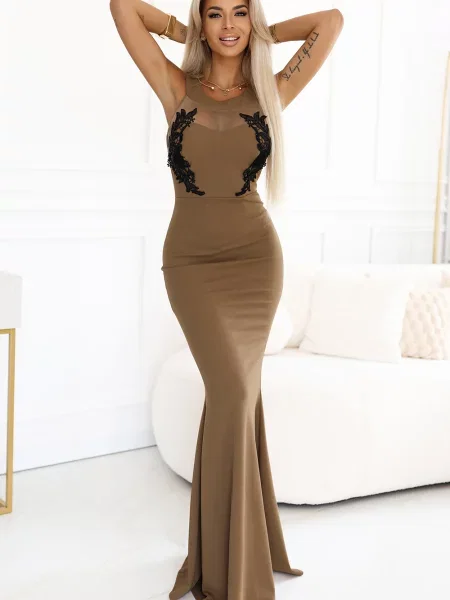 Dolgo obleka maxi obleka Kocula z mrežo črna