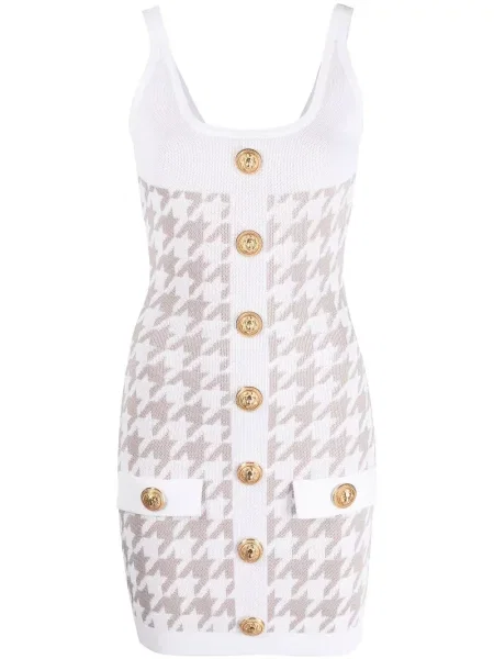 Sukienka bez rękawów Balmain bez rękawów w pepitkę biała